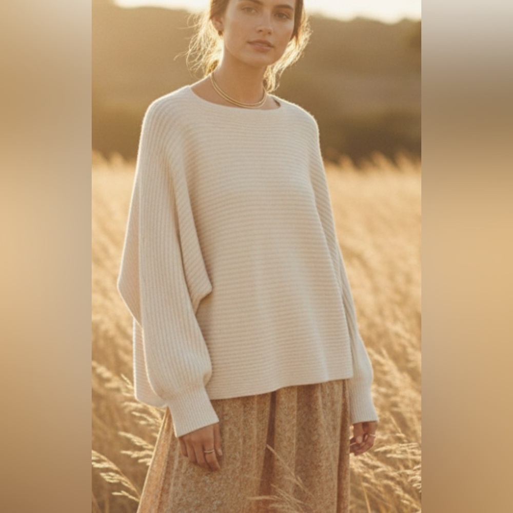 OPEN EDIT $98 Women's Ivory Dove Rib Dolman Sleeve Pullover Sweater. Size S.